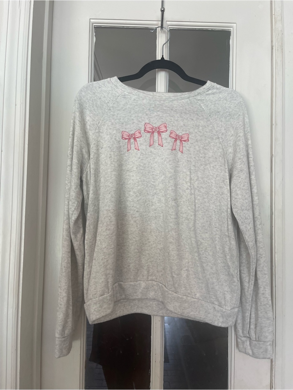 Girls' Light Gray Sweatshirt with Pink Bow Accents